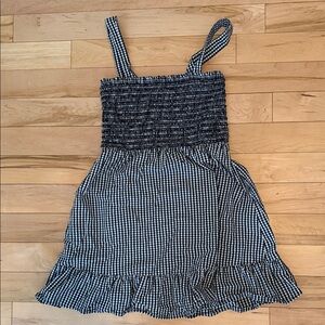 LOFT Black and White Gingham Smocked Mini Dress